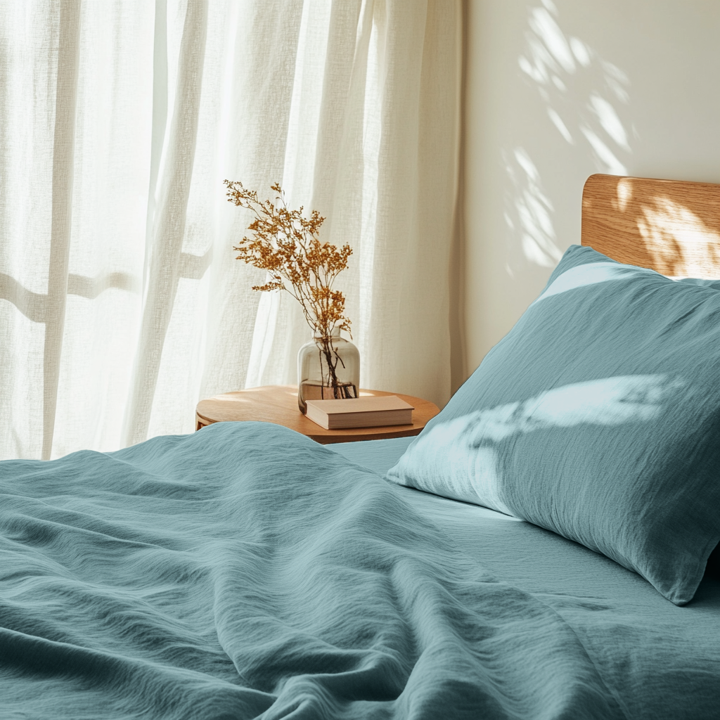 Aquamarine Blue Washed Linen Flat Sheet