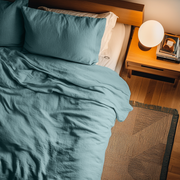 Aquamarine Blue Washed Linen Flat Sheet