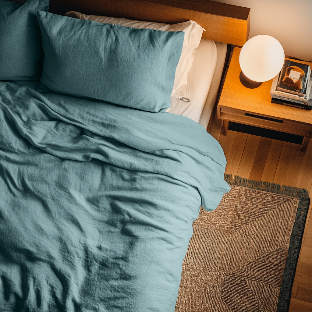 Aquamarine Blue Washed Linen Flat Sheet