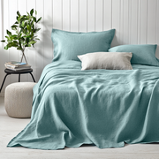 Aquamarine Blue Washed Linen Flat Sheet