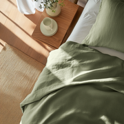 Asparagus Green Washed Linen Flat Sheet