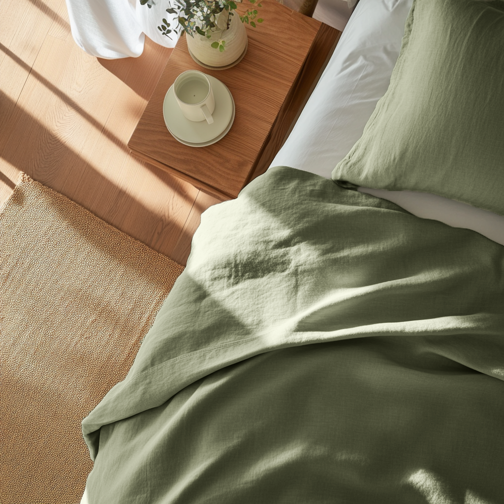 Asparagus Green Washed Linen Flat Sheet