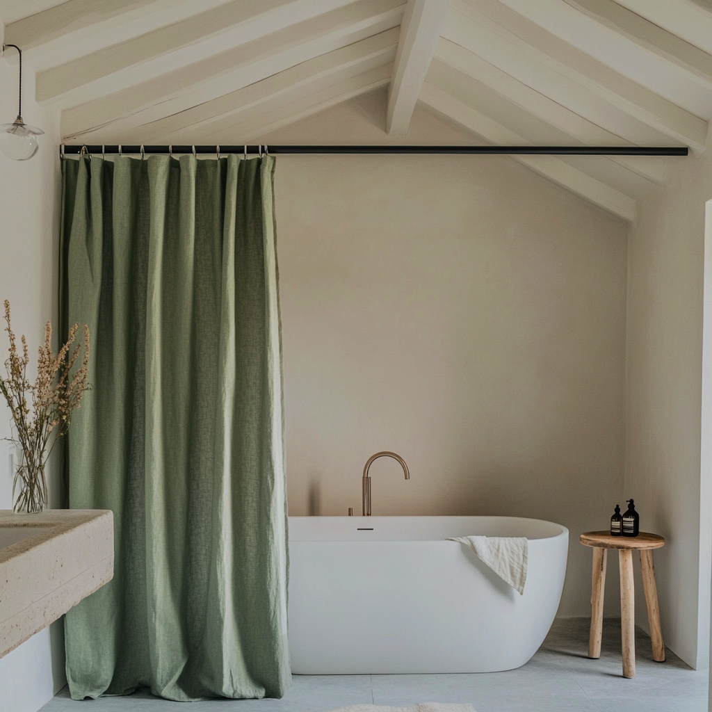 Asparagus Green Linen Shower Curtain