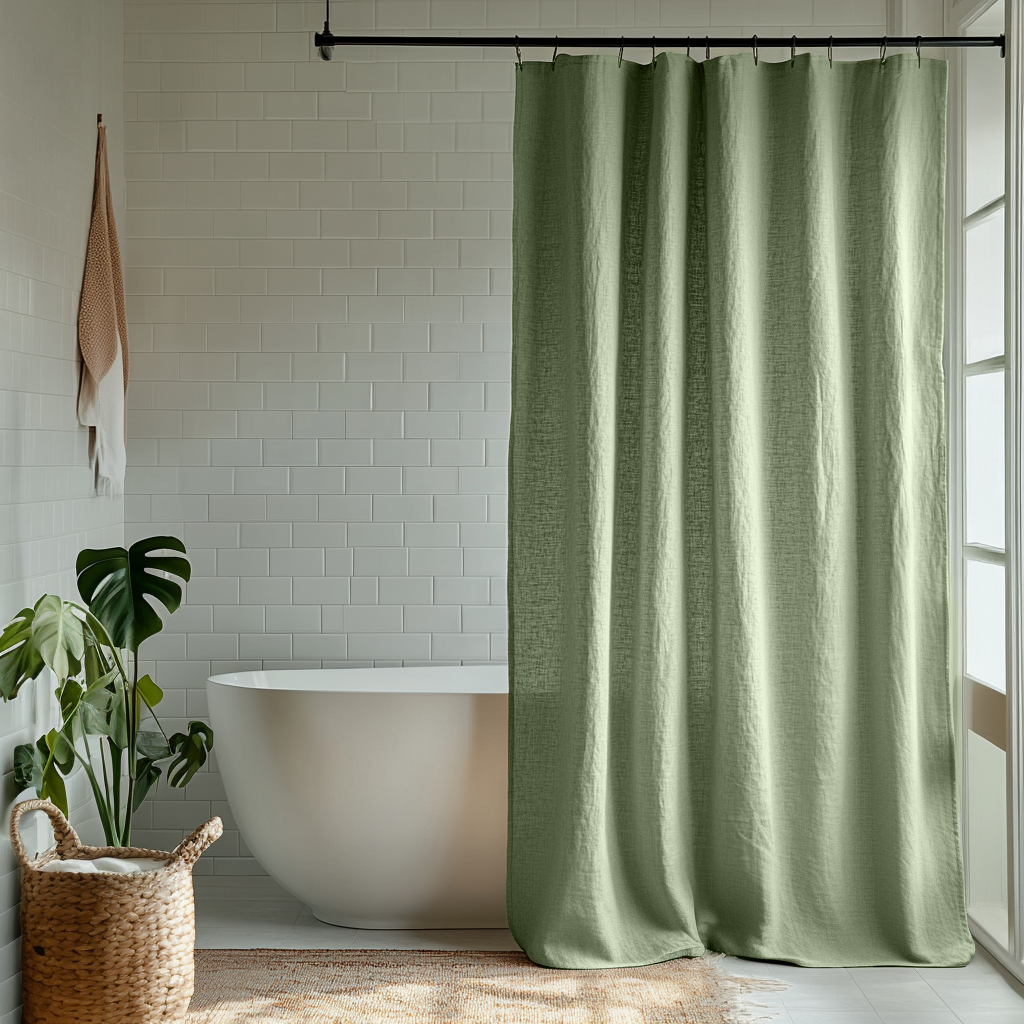 Asparagus Green Linen Shower Curtain