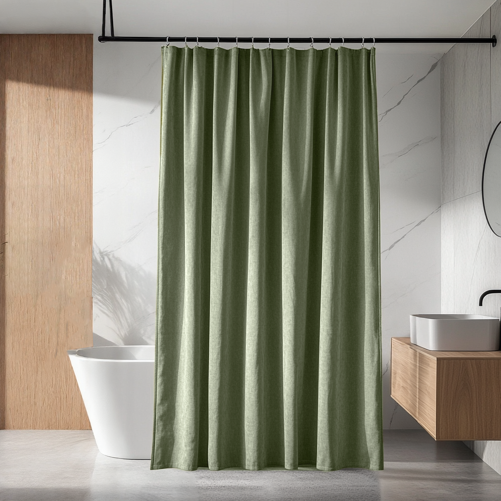 Asparagus Green Linen Shower Curtain