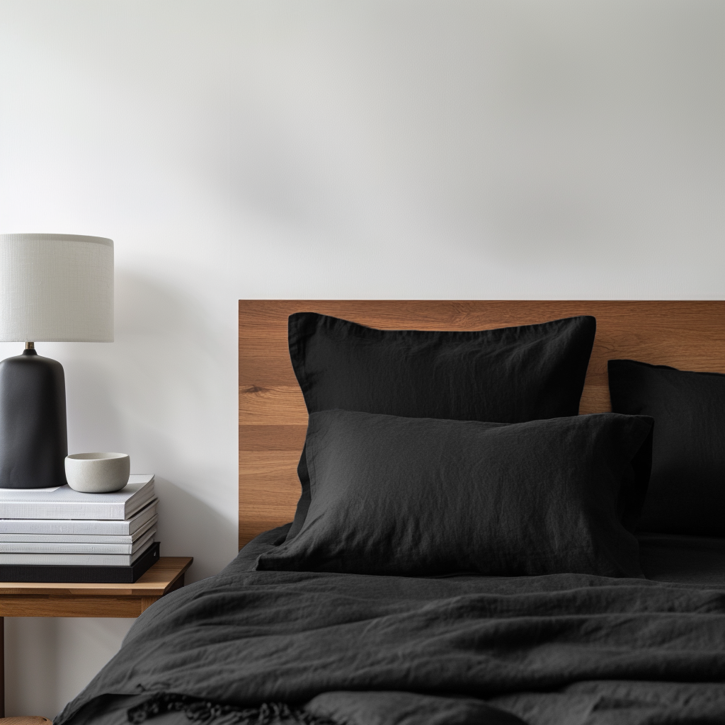 Black Washed Linen Flat Sheet