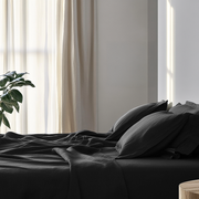 Black Washed Linen Flat Sheet