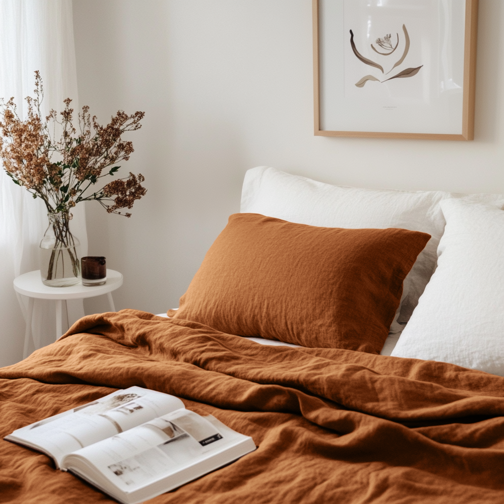 Terracotta Washed Heavyweight Linen Flat Sheet