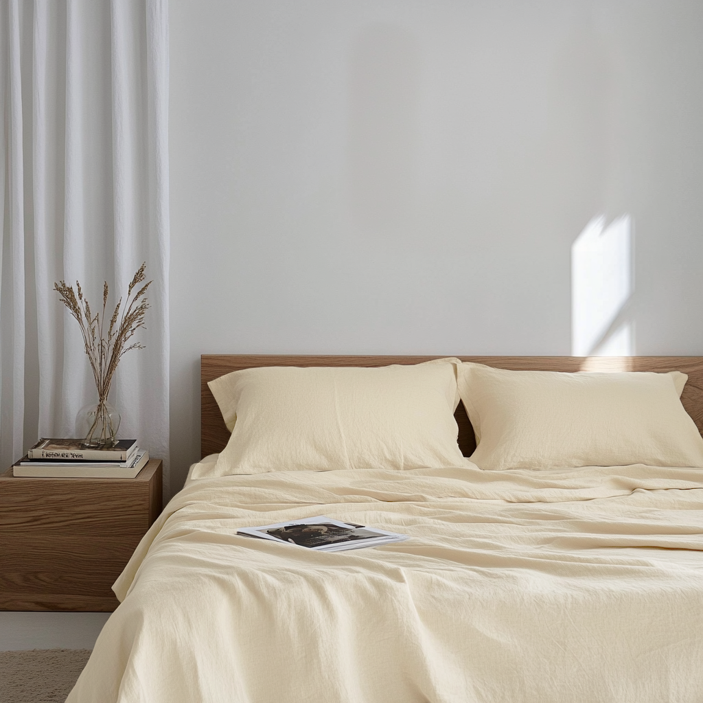 Cream Washed Linen Flat Sheet