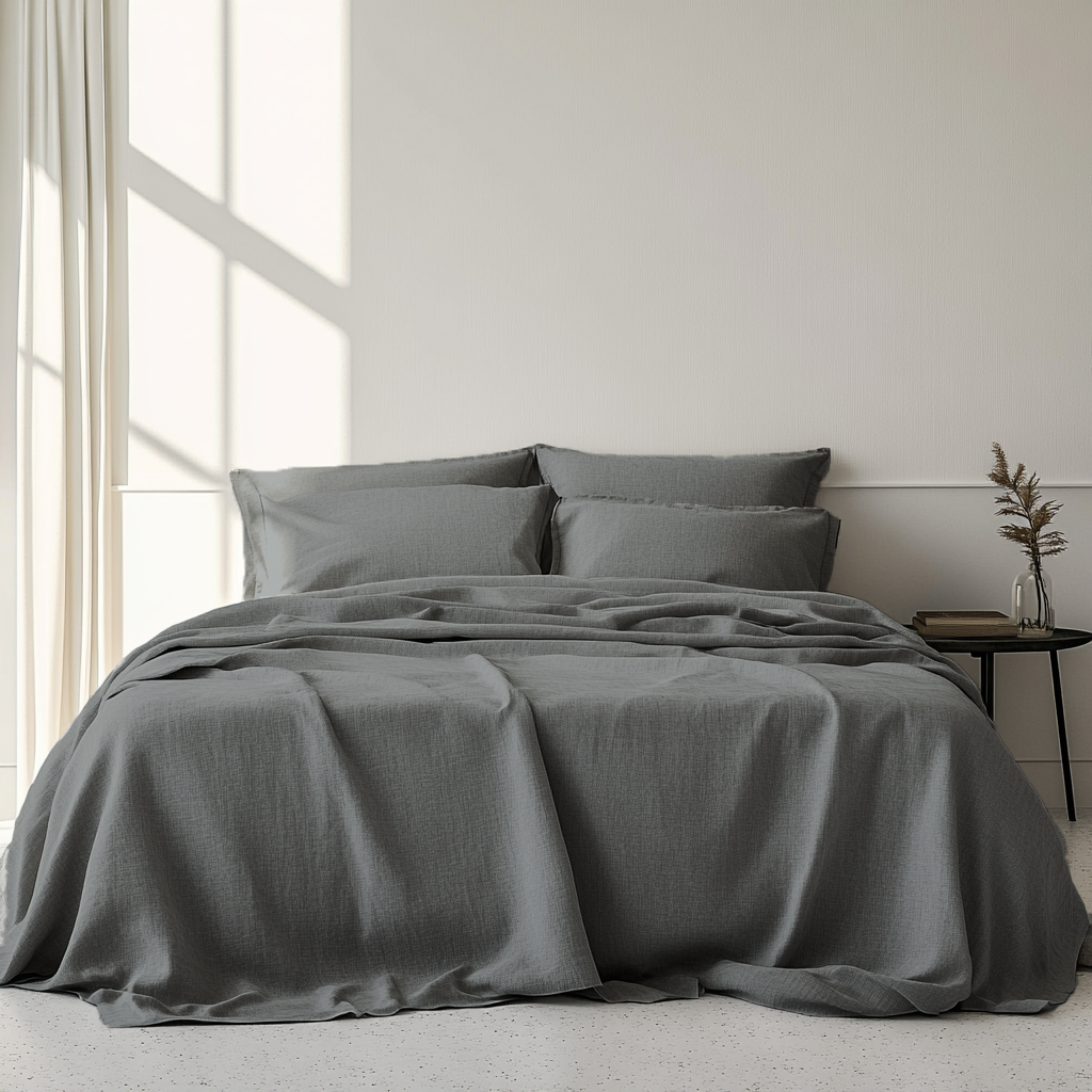 Dim Grey Washed Linen Flat Sheet