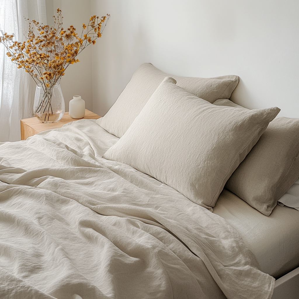 Ecru Beige Washed Heavyweight Linen Flat Sheet