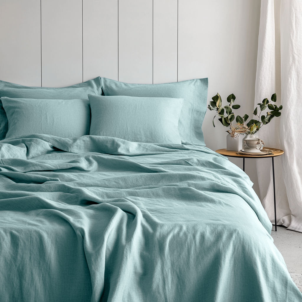 Aquamarine Blue Washed Linen Flat Sheet