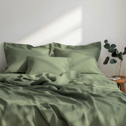 Asparagus Green Washed Linen Flat Sheet
