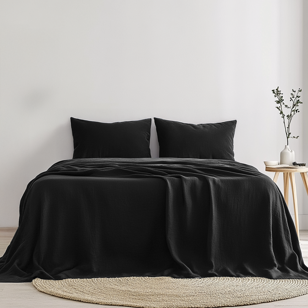 Black Washed Linen Flat Sheet