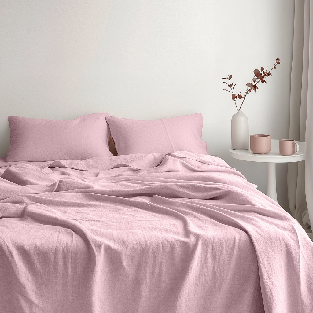 Dusty Rose Washed Linen Flat Sheet
