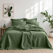 Forest Green Washed Linen Flat Sheet