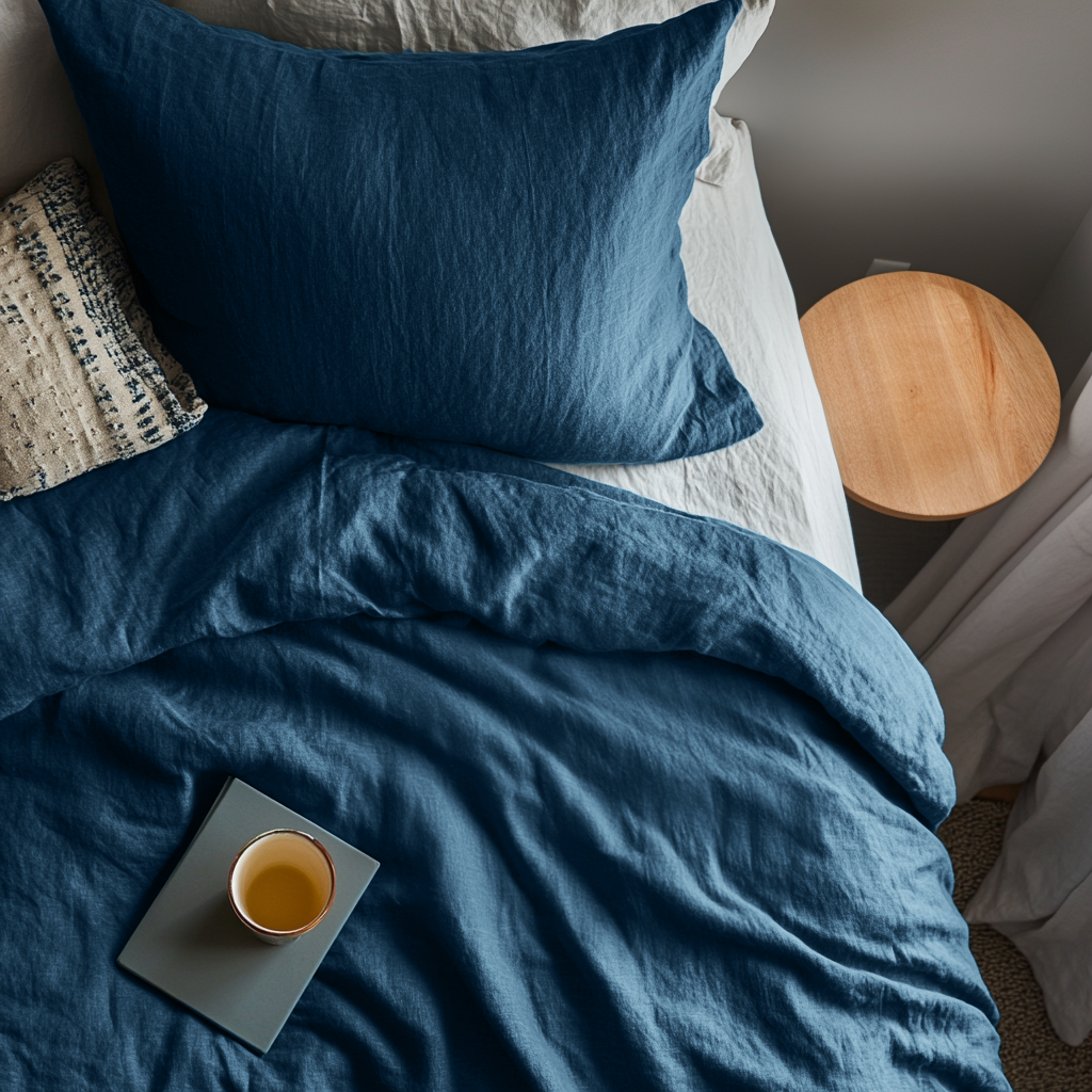 Peacock Blue Washed Linen Flat Sheet