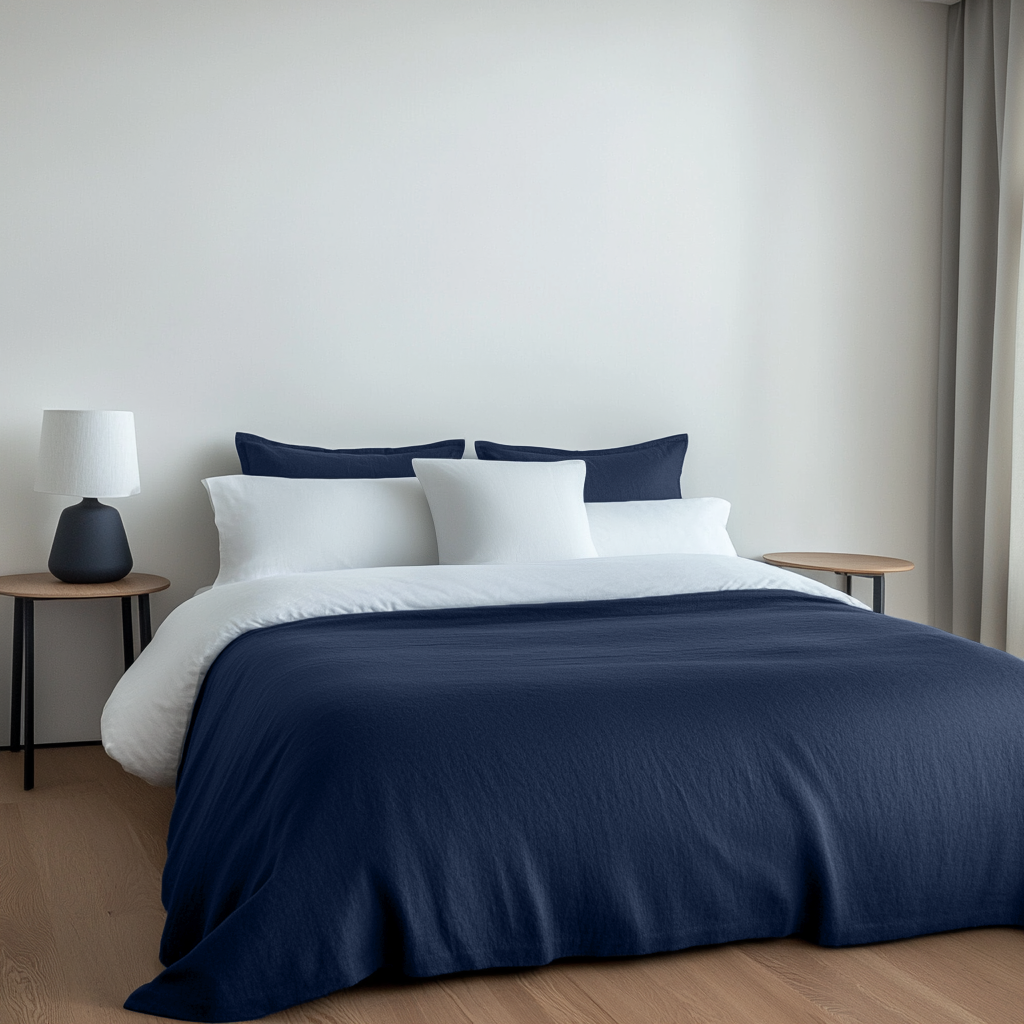 Royal Blue Washed Linen Flat Sheet