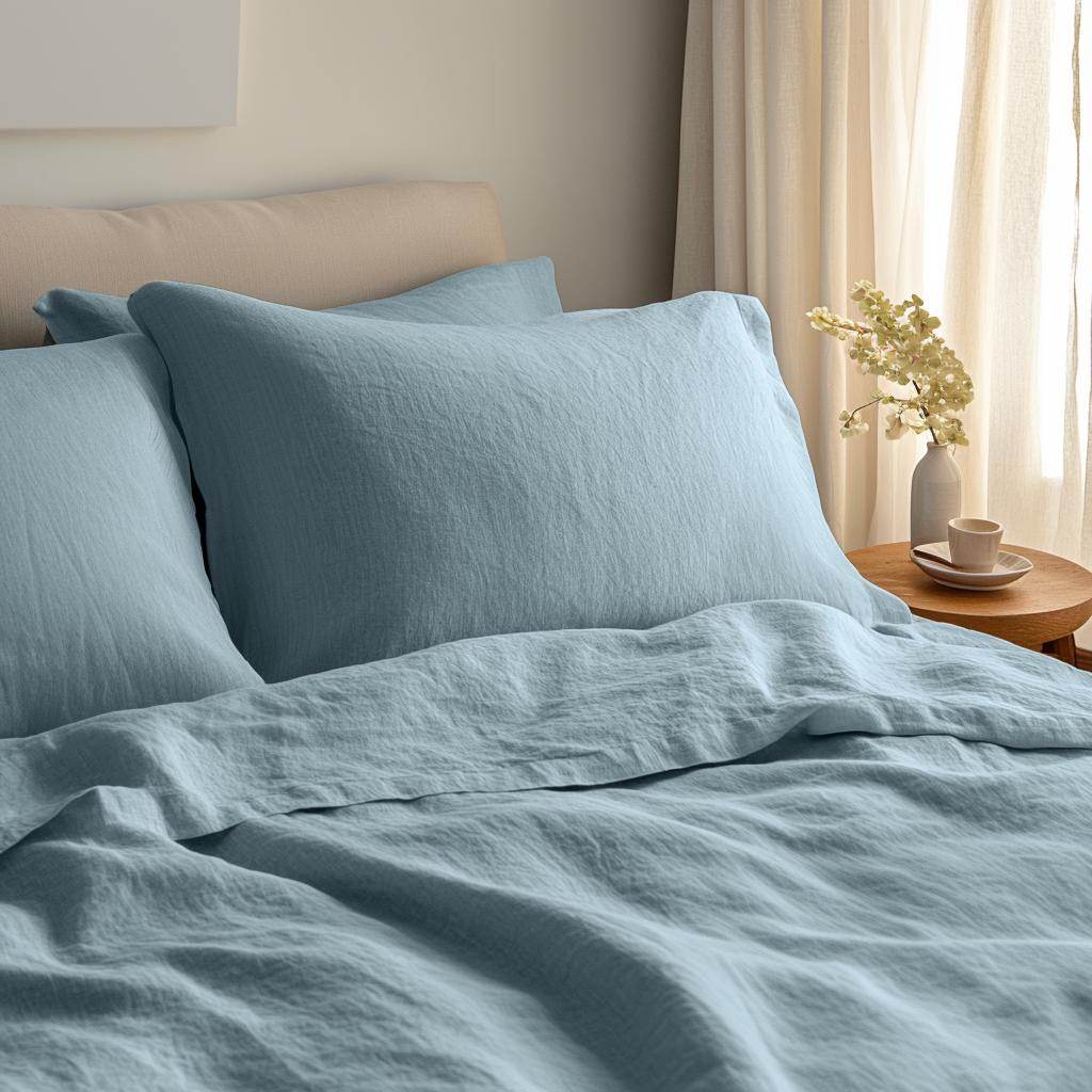 Light Sky Blue Washed Linen Flat Sheet
