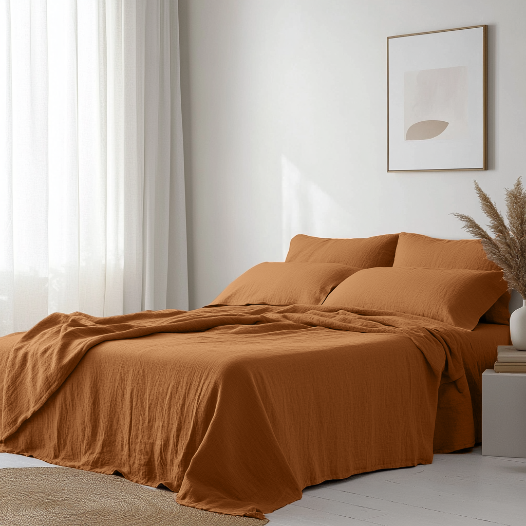 Terracotta Washed Heavyweight Linen Flat Sheet