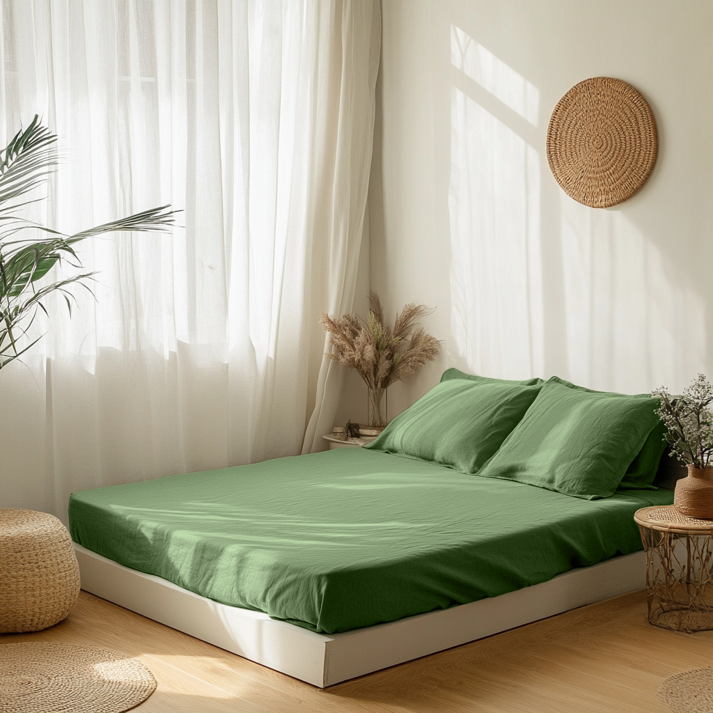 Linen Fitted Sheet Green Tea