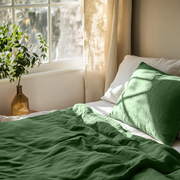 Forest Green Washed Linen Flat Sheet