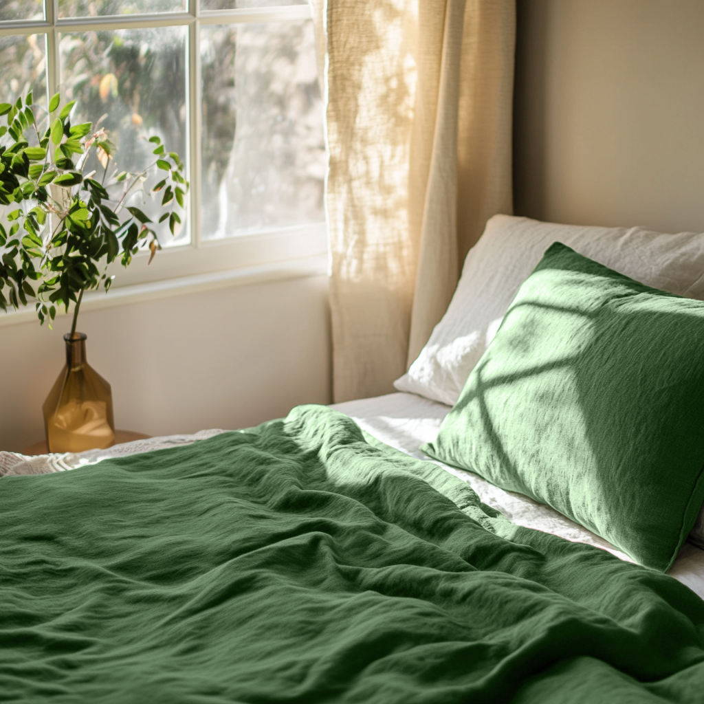 Forest Green Washed Linen Flat Sheet