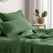 Forest Green Washed Linen Flat Sheet