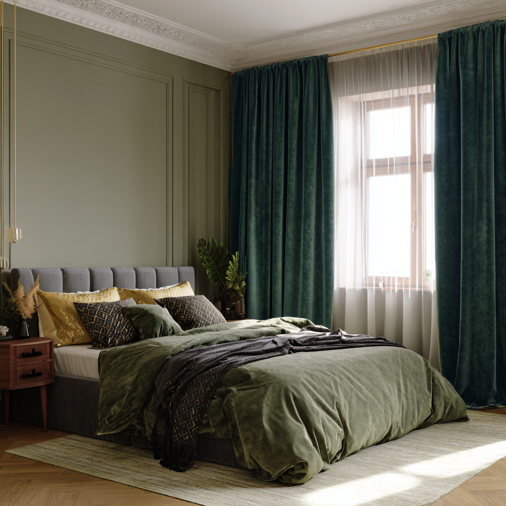 Hunter Green Velvet Blackout Rod Pocket Curtain