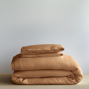 Tawny Brown Washed Linen Duvet Cover Set