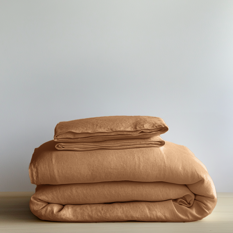 Tawny Brown Washed Linen Duvet Cover Set