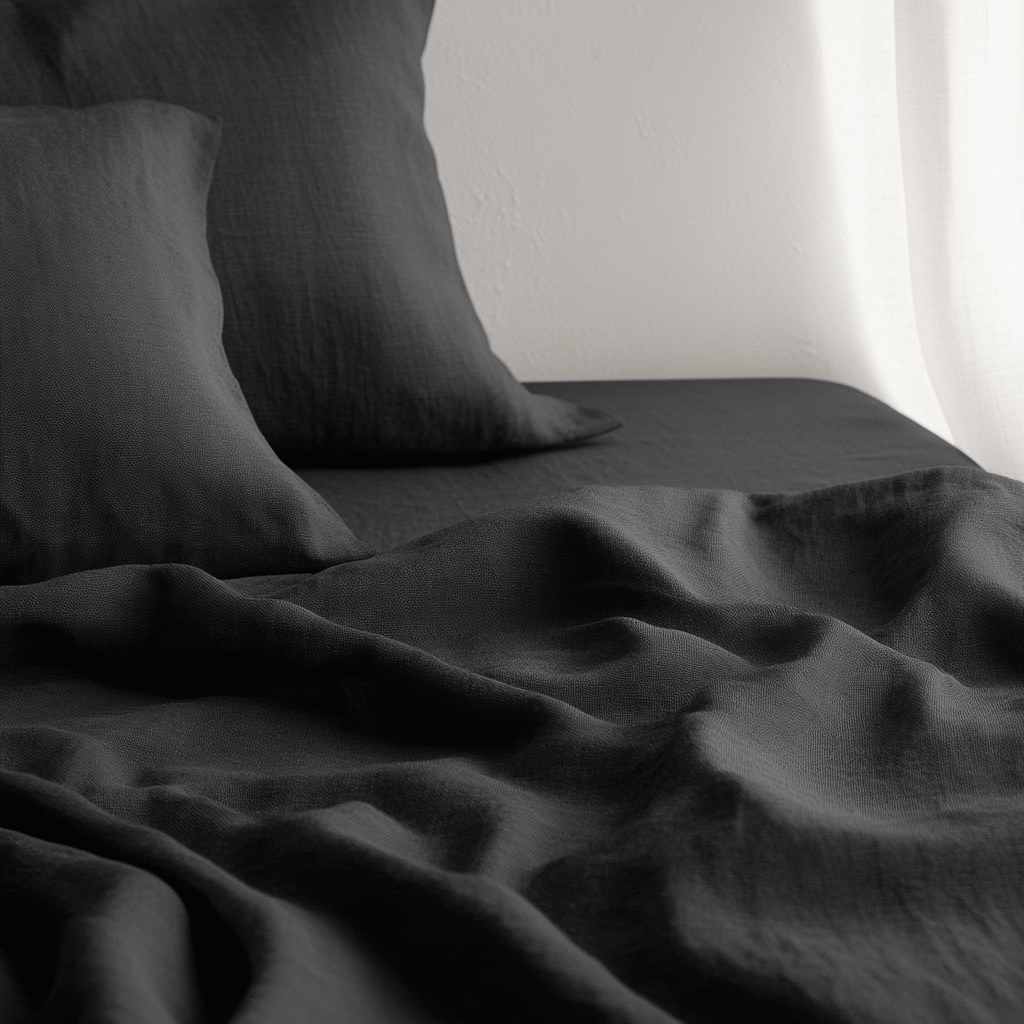 Black Washed Linen Flat Sheet