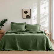 Forest Green Washed Linen Flat Sheet
