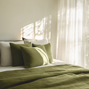 Moss Green Washed Linen Flat Sheet
