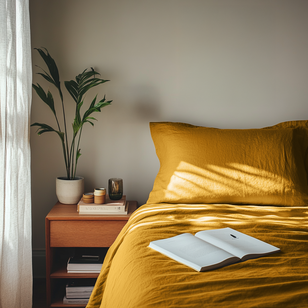 Mustard Yellow Washed Linen Flat Sheet