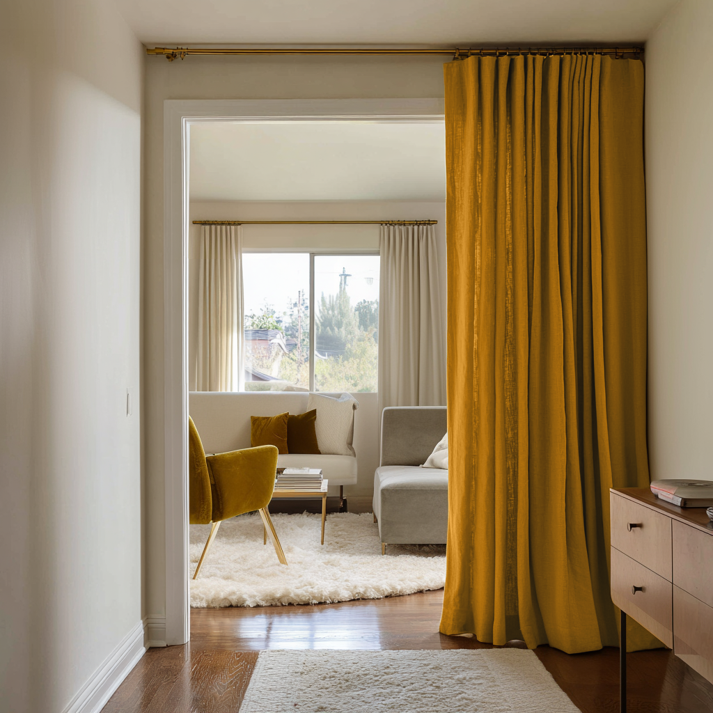 Mustard Yellow Doorway Curtains - 100% Natural Linen - Indoor Door