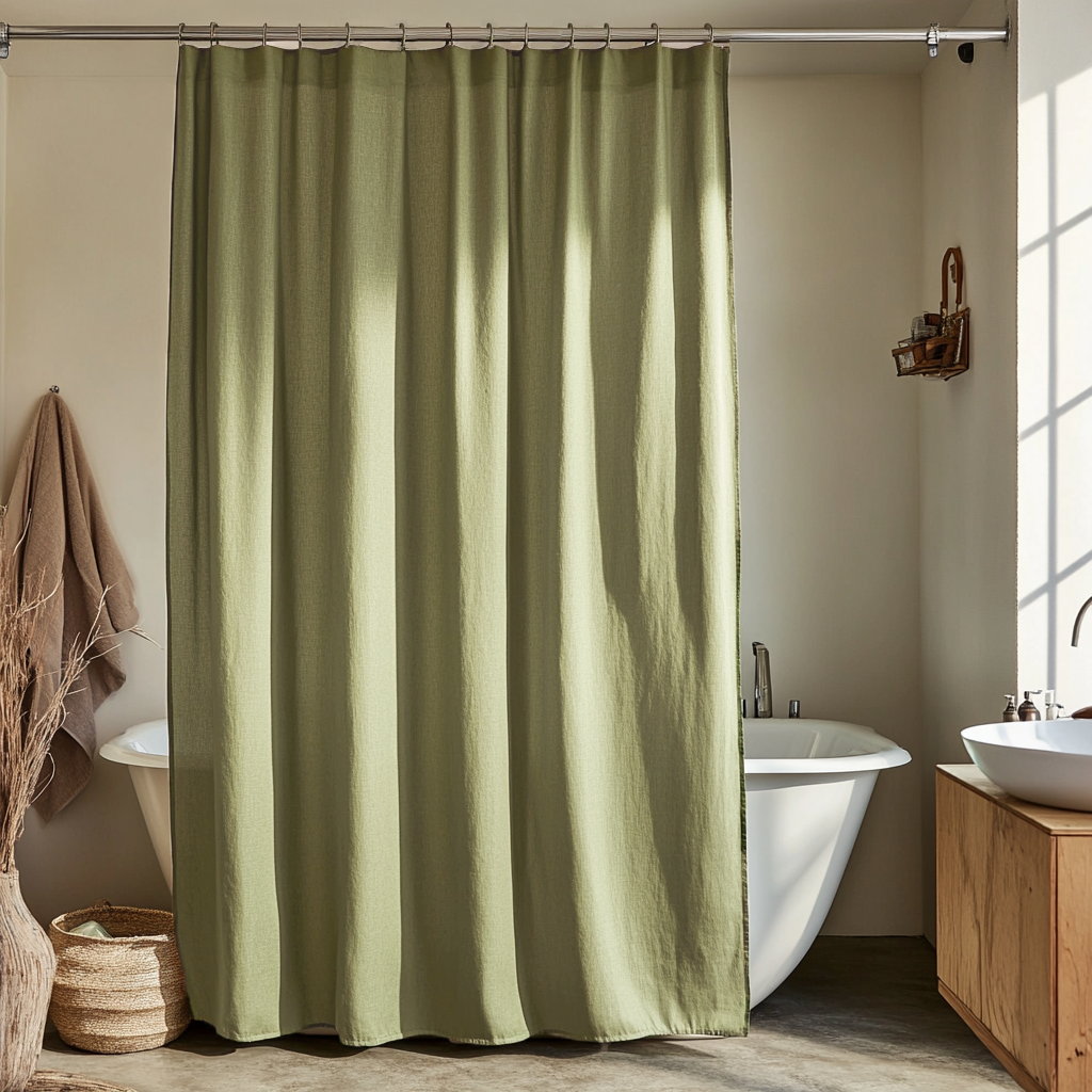 Olive Green Linen Shower Curtain