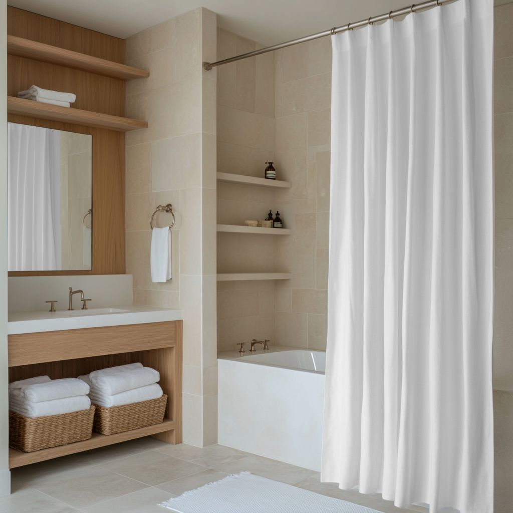 White Linen Shower Curtain