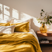 Mustard Yellow Washed Linen Flat Sheet