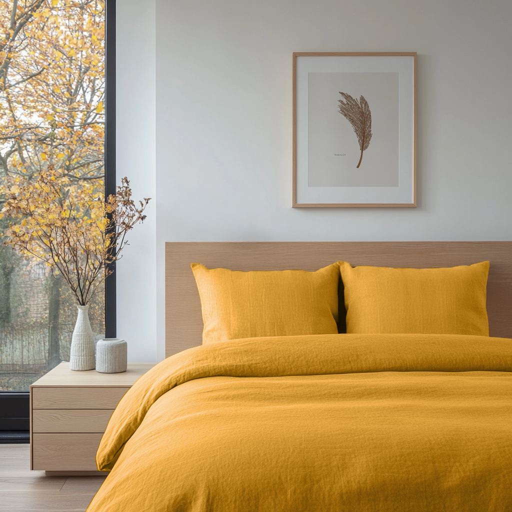 Mustard Yellow Washed Linen Duvet Cover Set