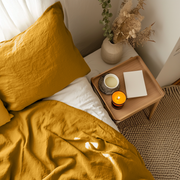 Mustard Yellow Washed Linen Flat Sheet