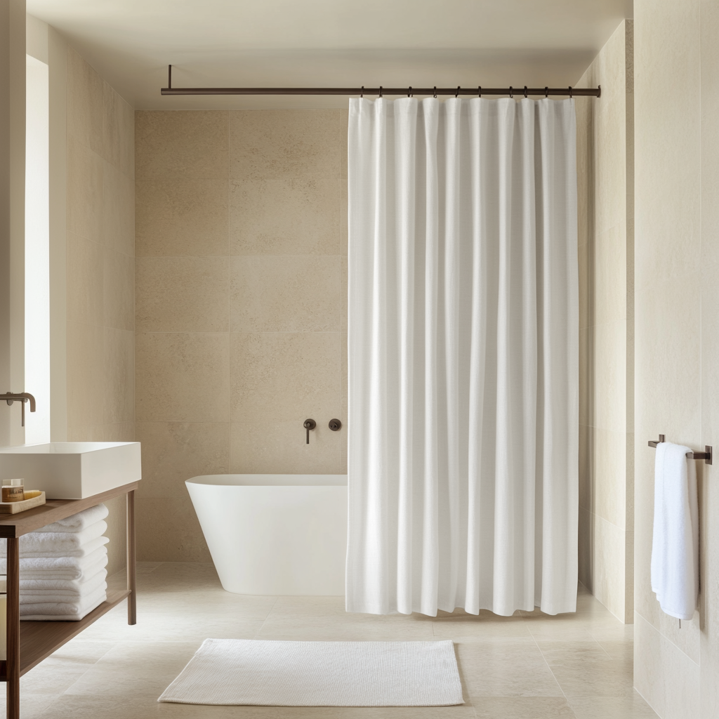 Off-White Linen Shower Curtain