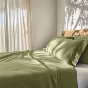 Olive Green Washed Linen Flat Sheet