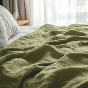 Olive Green Washed Linen Flat Sheet