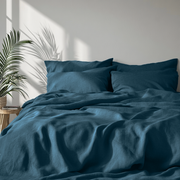 Peacock Blue Washed Linen Flat Sheet