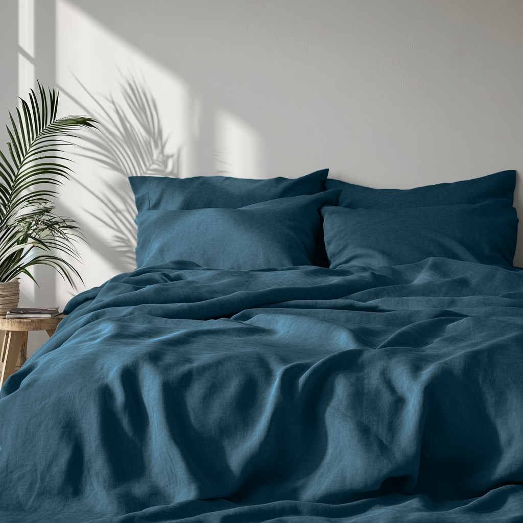 Peacock Blue Washed Linen Flat Sheet