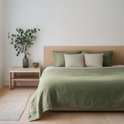 Sage Green Washed Linen Flat Sheet