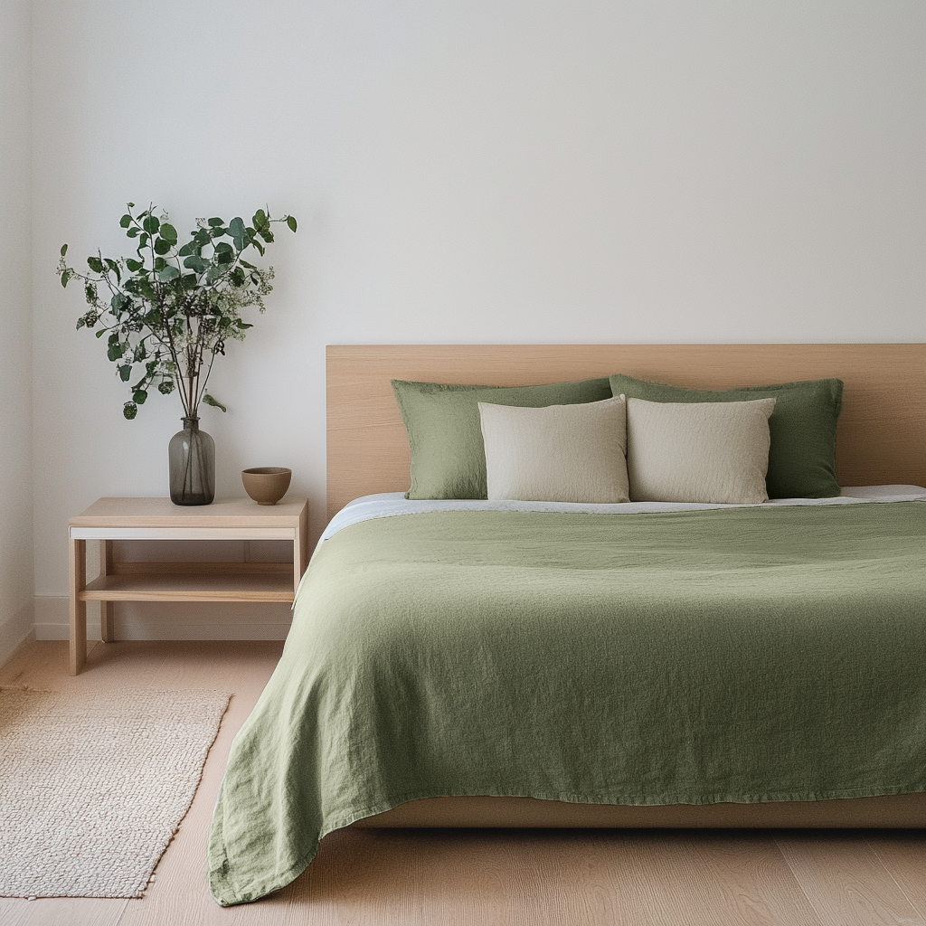 Sage Green Washed Linen Flat Sheet