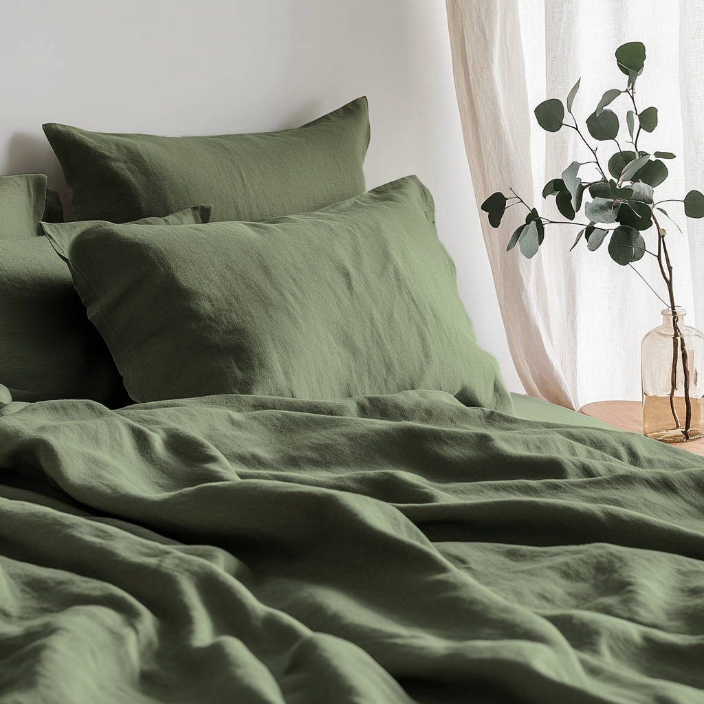 Sage Green Washed Linen Flat Sheet