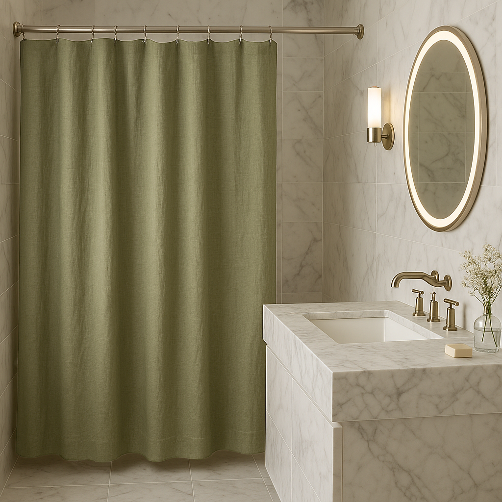 Olive Green Linen Shower Curtain